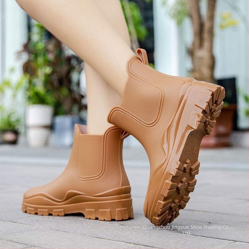 Cizme de ploaie din PVC pentru femei, talpă antiderapantă groasă, guler scurt, impermeabile.