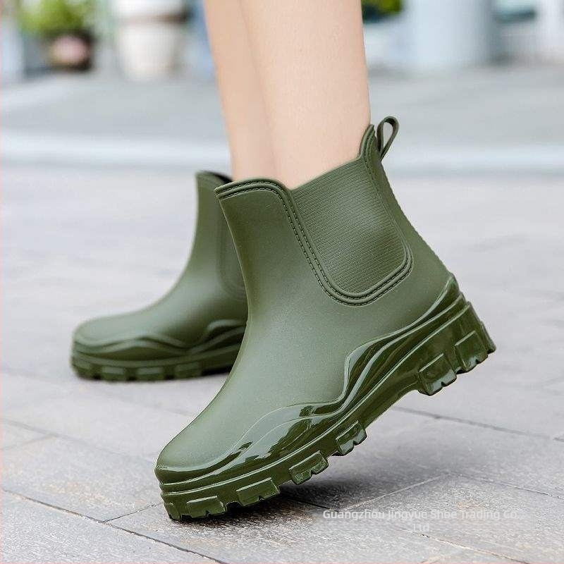 Cizme de ploaie din PVC pentru femei, talpă antiderapantă groasă, guler scurt, impermeabile.
