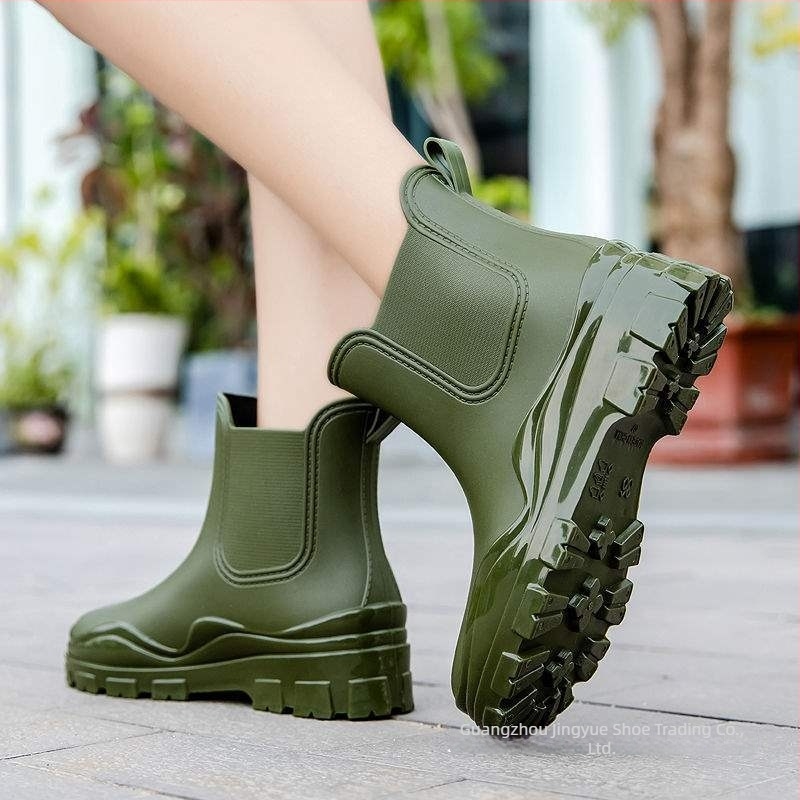 Cizme de ploaie din PVC pentru femei, talpă antiderapantă groasă, guler scurt, impermeabile.