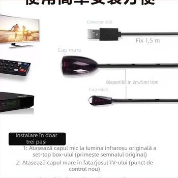 Repetor IR universal pentru Set-Top Box — receptor USB pentru semnalul telecomenzii, cablu de prelungire