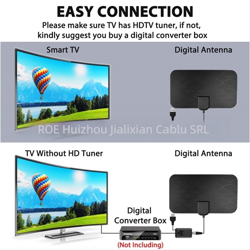 Antena TV digitală HD pentru interior și exterior, design mini grilă, 4K/1080P DVB-T2