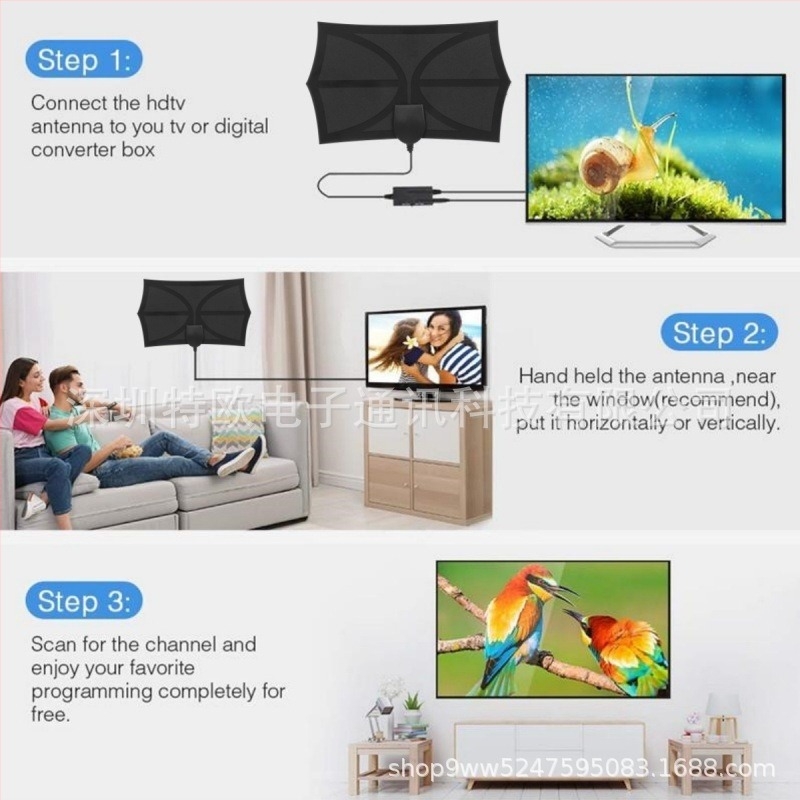 Antena TV hexagonală cu DVB-T/DVB-T2, amplificator, VHF/UHF/FM pentru televiziune digitală