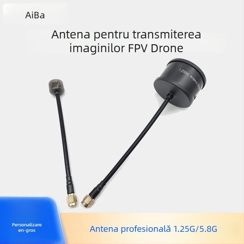 Antena pentru dronă, transmisie FPV video, mare câștig, design rod/Lollipop, benzi 5,8 GHz și 1,2–1,3 GHz