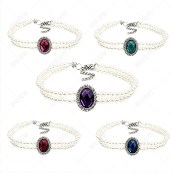 Colier pentru animale de companie cu două rânduri verticale din perle artificiale cu strasuri, reglabil pentru pisici și câini