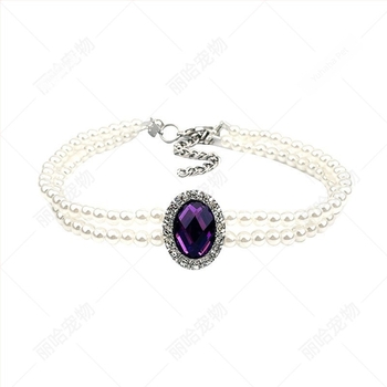 Colier pentru animale de companie cu două rânduri verticale din perle artificiale cu strasuri, reglabil pentru pisici și câini