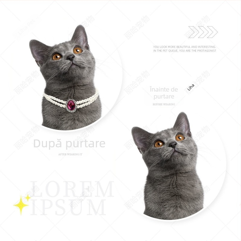Colier pentru animale de companie cu două rânduri verticale din perle artificiale cu strasuri, reglabil pentru pisici și câini