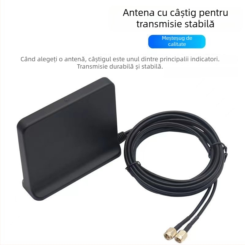 Antena router WiFi 6, câștig 12 dBi, conector SMA, design cu două cabluri, SWR ≤ 1.5