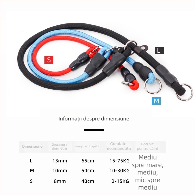 Zgarda pentru câine din nylon, cu lanț de frânghie, brand Shubai/Surepet, etichetă privată licențiată, ambalaj 100 buc