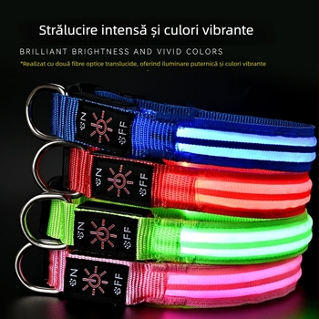 Colier LED pentru animale de companie – impermeabil, încărcare USB, iluminare de noapte, material nailon, model monocrom