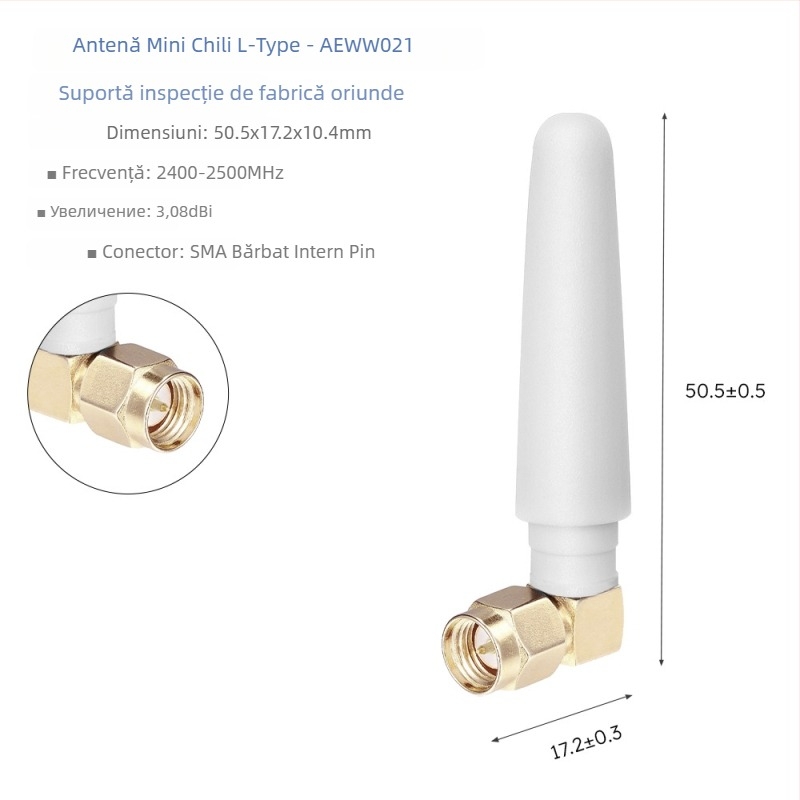 Antena omnidirecțională 2.4 GHz, câștig 3 dBi, în formă de bețișor adeziv, pentru camera auto și router LTE