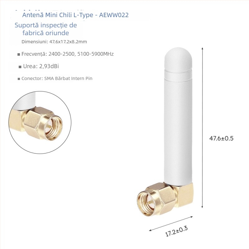 Antena omnidirecțională 2.4 GHz, câștig 3 dBi, în formă de bețișor adeziv, pentru camera auto și router LTE