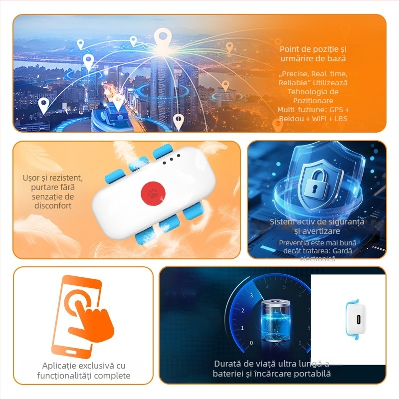 Localizator GPS pentru animale de companie cu apel bidirecțional, impermeabil IPX-6, precizie <10 m, baterie 5 zile, model F35-global