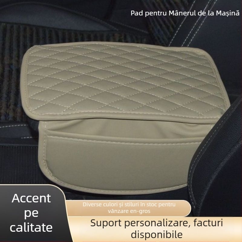 Perna din piele pentru cotiera auto cu strat de înălțare, husă de depozitare multifuncțională, protecție pentru cotiera centrală, plasă anti-derapantă