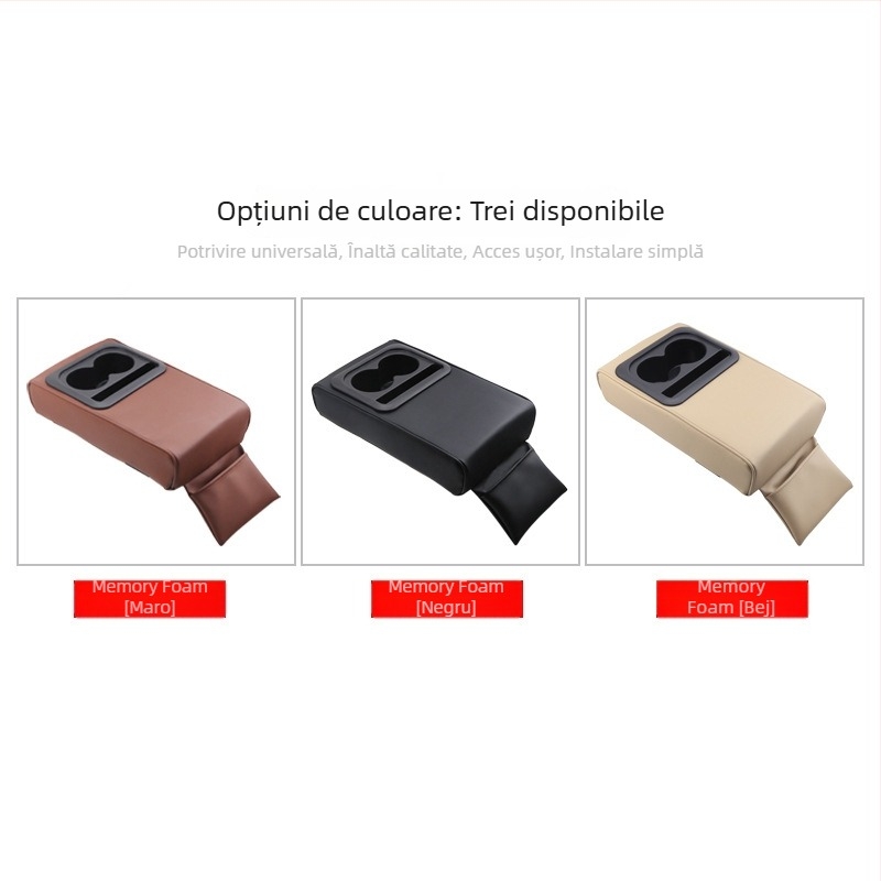 Padă pentru cotieră auto din piele, sprijin pentru cot îmbunătățit, cotieră centrală universală cu compartiment pentru pahare la banchetă • Material: piele • Model universal • Design personalizabil • Greutate: 730 g