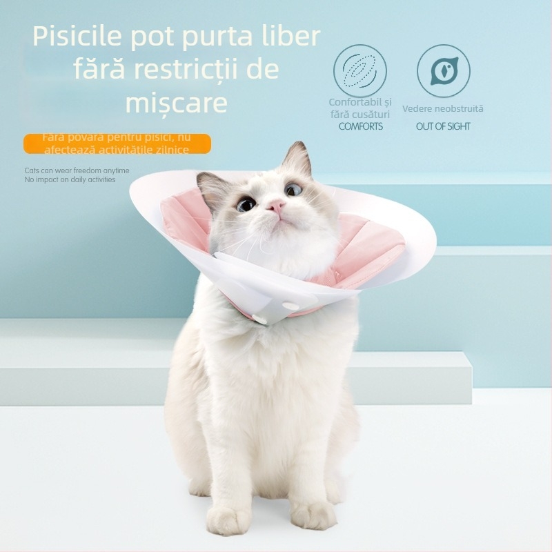 Guler Elizabethan pentru pisici, îngrijire postoperatorie, anti-licking, PVC