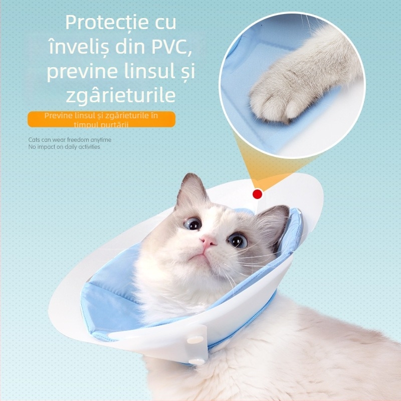 Guler Elizabethan pentru pisici, îngrijire postoperatorie, anti-licking, PVC