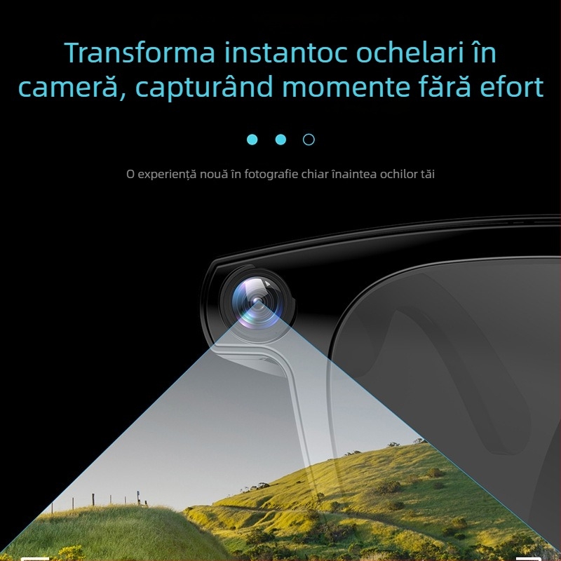 Ochelari inteligenți cu cameră pentru fotografii și videoclipuri HD, recunoaștere AI cu traducere în timp real, control tactil și activare vocală