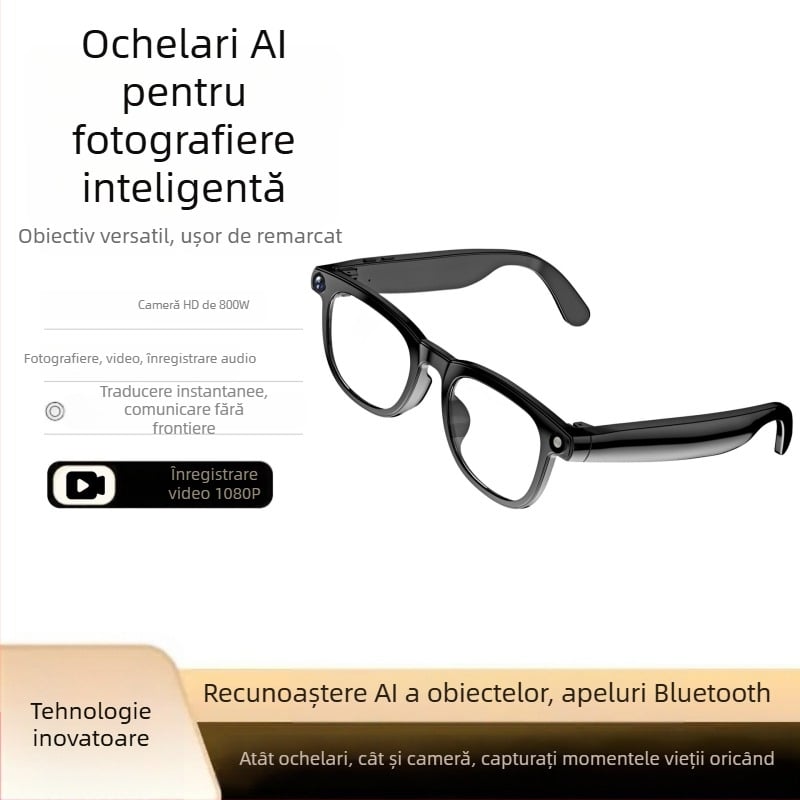 Ochelari inteligenți AI cu recunoaștere de obiecte, cameră pentru fotografii și videoclipuri, traducere, trezire vocală și acces la un model GPT avansat