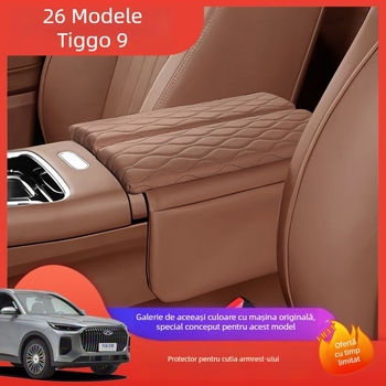 Pad protector din piele pentru cotiera centrală, compatibil cu Chery Tiggo 9 — Forge Ahead, acoperire centrală a cotierii cu pernă de înălțare