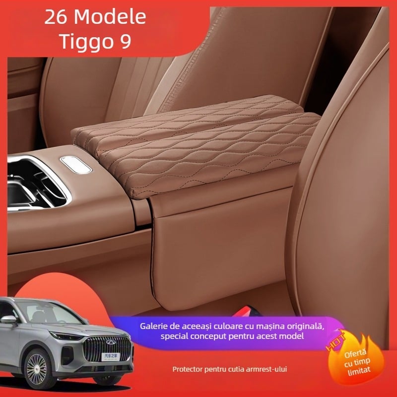 Pad protector din piele pentru cotiera centrală, compatibil cu Chery Tiggo 9 — Forge Ahead, acoperire centrală a cotierii cu pernă de înălțare