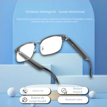 Ochelari Bluetooth cu AI, traducere în 144 de limbi, muzică și apeluri, rază de funcționare 10 m, control prin atingere, protecție UV