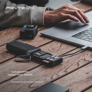 PGYTECH cititor de carduri SD/TF, citire și scriere rapide, model P-GM-163, materiale: aliaj de aluminiu, ABS, gel de silice, greutate 133 g, accesoriu pentru fotografie cu drone