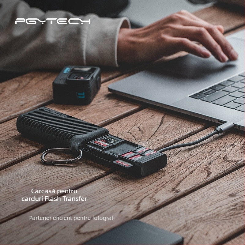 PGYTECH cititor de carduri SD/TF, citire și scriere rapide, model P-GM-163, materiale: aliaj de aluminiu, ABS, gel de silice, greutate 133 g, accesoriu pentru fotografie cu drone