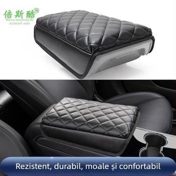 Perne de braț auto din piele, potrivire universală, model Small Check Armrest Cushion, 345 g, piele PU rezistentă, ecologică și fără formaldehidă