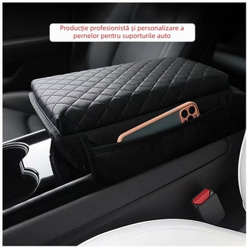 Perne de braț auto din piele, potrivire universală, model Small Check Armrest Cushion, 345 g, piele PU rezistentă, ecologică și fără formaldehidă