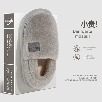 Papuci de casă pentru bărbați din in, talpă din cauciuc, închidere cu cataramă, grosime standard, mențin căldura.