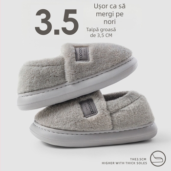 Papuci de casă pentru bărbați din in, talpă din cauciuc, închidere cu cataramă, grosime standard, mențin căldura.