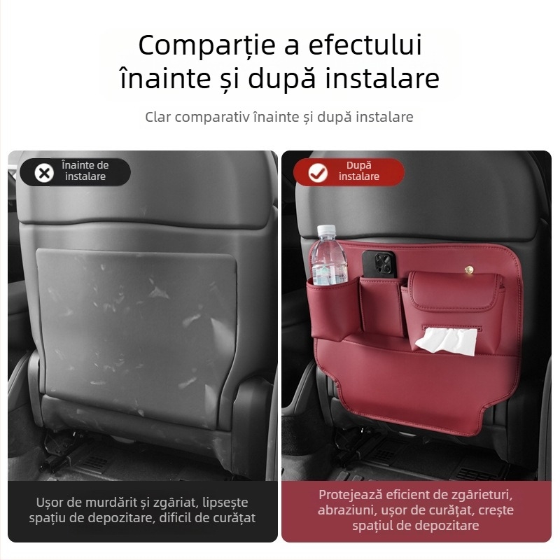 Organizator pentru spatele scaunului auto – All-Season, textură piele Nappa, montat în mașină, protecție împotriva murdăriei și a loviturilor cu piciorul