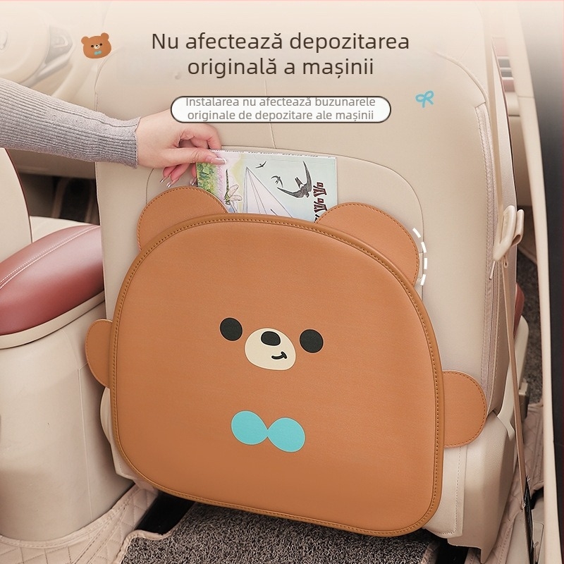 Protecție pentru spatele scaunului auto, stil cartoon, pentru toate sezoanele, piele, model urs panda iepure, fără umplutură