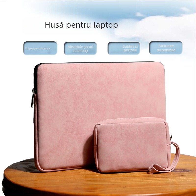 Geantă subțire pentru laptop și tabletă cu amortizare tip airbag, piele PU, impermeabilă, fermoar, mâner moale, logo personalizat