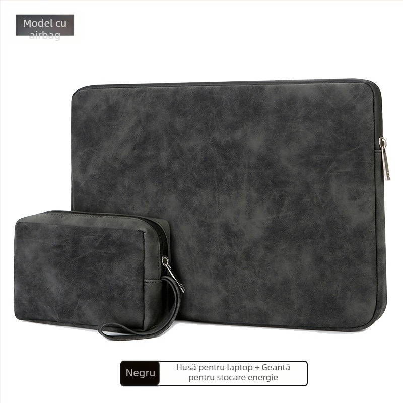 Geantă subțire pentru laptop și tabletă cu amortizare tip airbag, piele PU, impermeabilă, fermoar, mâner moale, logo personalizat