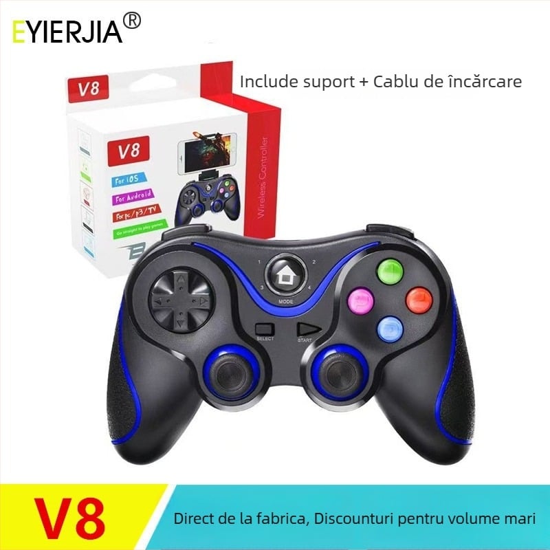 EYIERJIA V8 Controller de joc — Bluetooth wireless pentru mobil, PC, tabletă şi Smart TV; corp ABS, 300 g