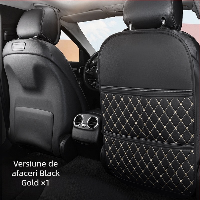 Protecție pentru spatele scaunului auto cu buzunar de depozitare – pernă de protecție din piele pentru scaunul din spate al copiilor, stil plat, umplutură din fibre sintetice