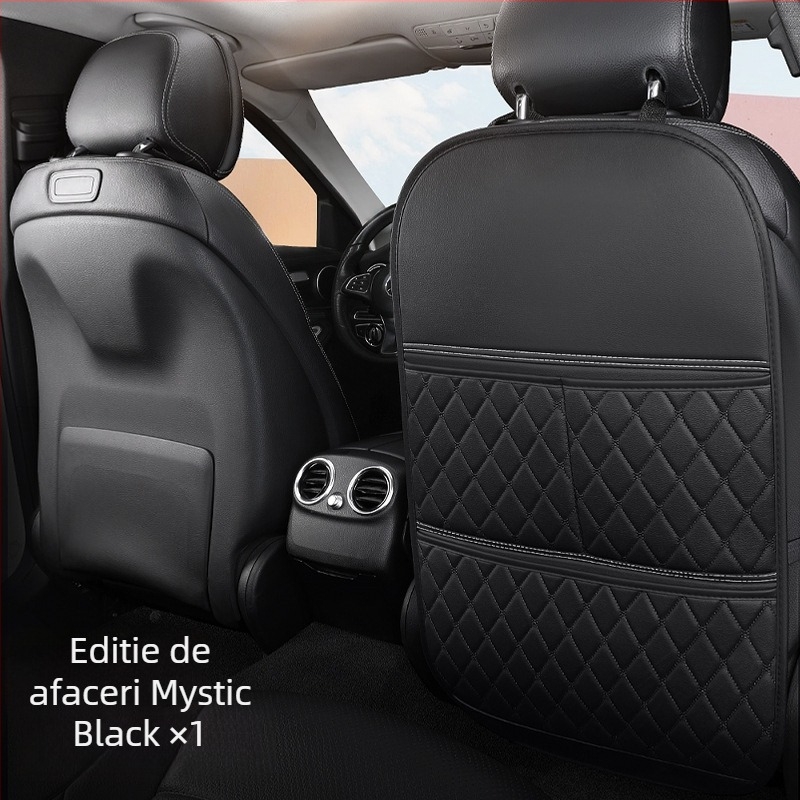 Protecție pentru spatele scaunului auto cu buzunar de depozitare – pernă de protecție din piele pentru scaunul din spate al copiilor, stil plat, umplutură din fibre sintetice