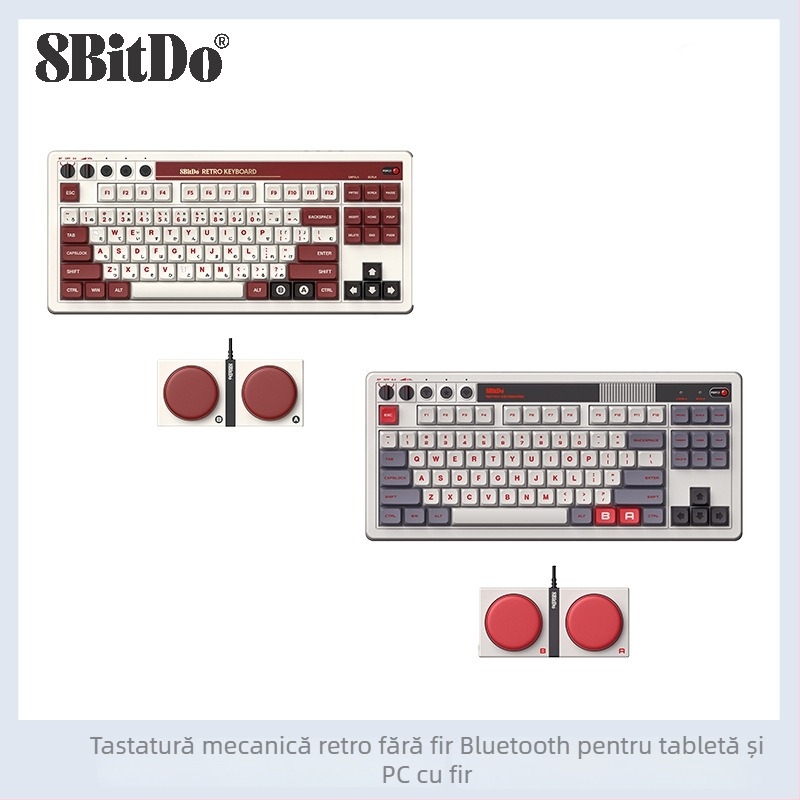 8bitdo Tastatură Mecanică Retro cu Bluetooth și conectivitate cablată — compatibil PC/Android, corp ABS, 1934 g