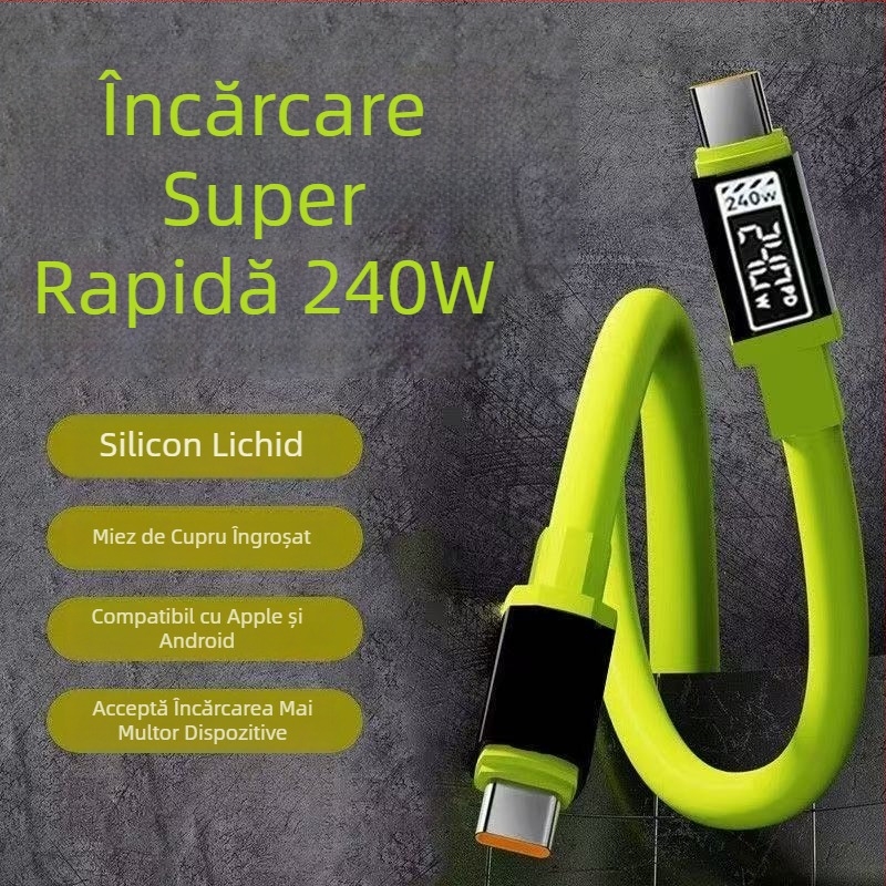 Cablu USB-C 240W pentru încărcare rapidă, compatibil cu iPhone 15, Huawei, Xiaomi și iPad