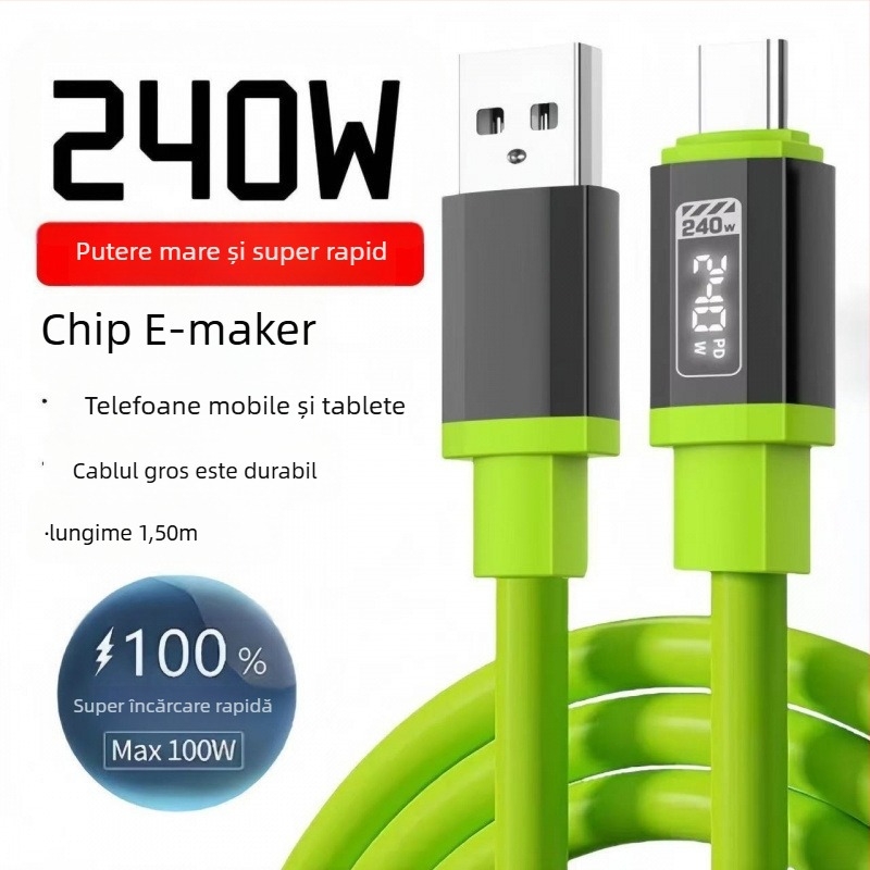 Cablu USB-C 240W pentru încărcare rapidă, compatibil cu iPhone 15, Huawei, Xiaomi și iPad