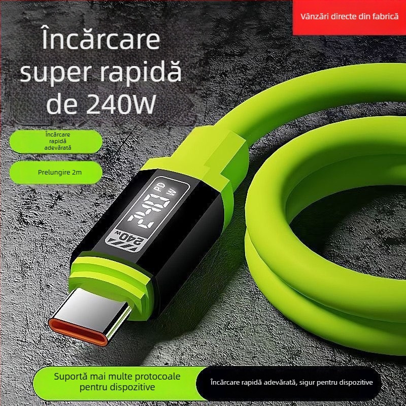 Coffee Show cablu USB Type-C — Încărcare rapidă în siguranță, 120W max, cablu împletit, conector unic