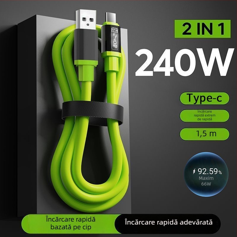 Coffee Show cablu USB Type-C — Încărcare rapidă în siguranță, 120W max, cablu împletit, conector unic
