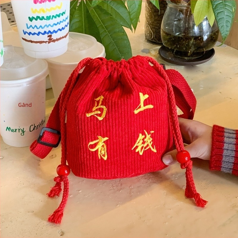 Geantă cross-body pentru copii - Portofel pentru monede, Unisex, pentru grădiniță, Design festiv de Anul Nou, Material textil