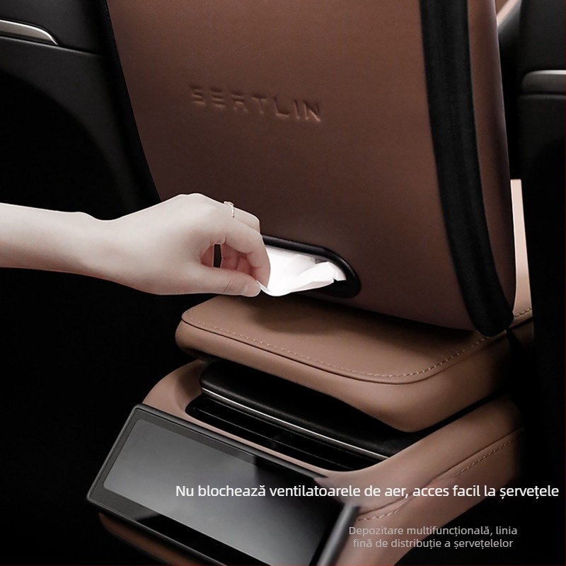 Geantă de depozitare între scaunele auto, plasă multifuncțională pentru spatele scaunului, atârnată în centrul scaunului; material: piele, impermeabilă, personalizare disponibilă