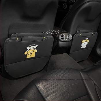 Protecție pentru spatele scaunului auto – PU piele, stil lung, imprimeu câine desen animat, universal pentru toate anotimpurile