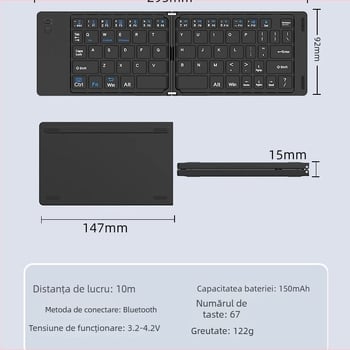Tastatură și mouse Bluetooth pliabile – set mini portabil pentru tabletă/telefon/laptop, 1600 DPI, ergonomic, posibilitatea imprimării siglei