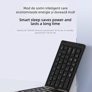 Tastatură și mouse Bluetooth pliabile – set mini portabil pentru tabletă/telefon/laptop, 1600 DPI, ergonomic, posibilitatea imprimării siglei