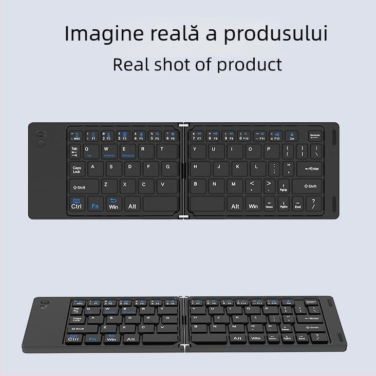 Tastatură și mouse Bluetooth pliabile – set mini portabil pentru tabletă/telefon/laptop, 1600 DPI, ergonomic, posibilitatea imprimării siglei