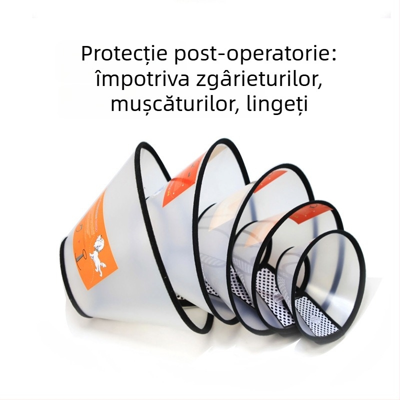 Guler Elizabethan din PU pentru animale de companie — protecție transparentă, moale, pentru îngrijire postoperatorie, anti-lingere și anti-mușcare, stil casual, pentru toate anotimpurile